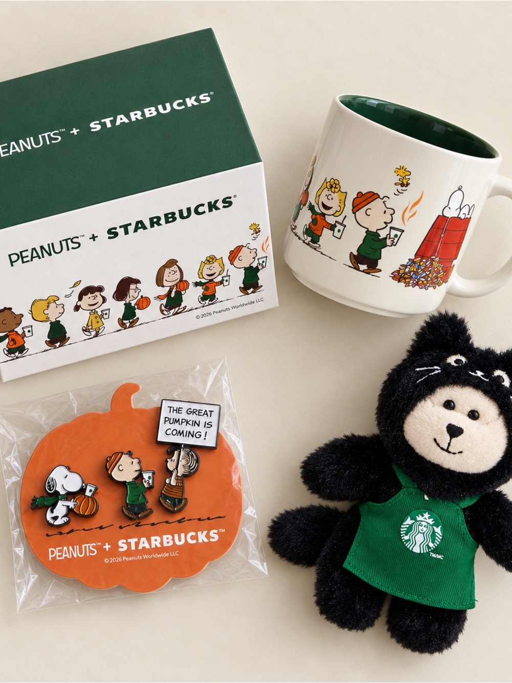 Starbucks Peanuts Kids Plush Bear & Mug Gift Set - Green